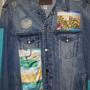Guess Blue Denim Jacket with Artistic Patches